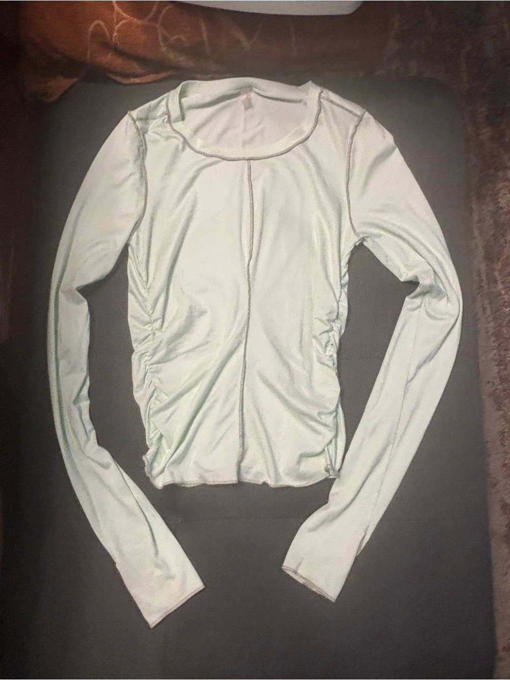 Free People Long Sleeve Ruched with thumb holes Side - Light teal green size XS